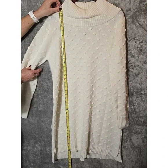 Willow Glenn Women's Cream Textured Cowl Neck Long Sleeve Sweater Dress XL - Picture 11 of 13